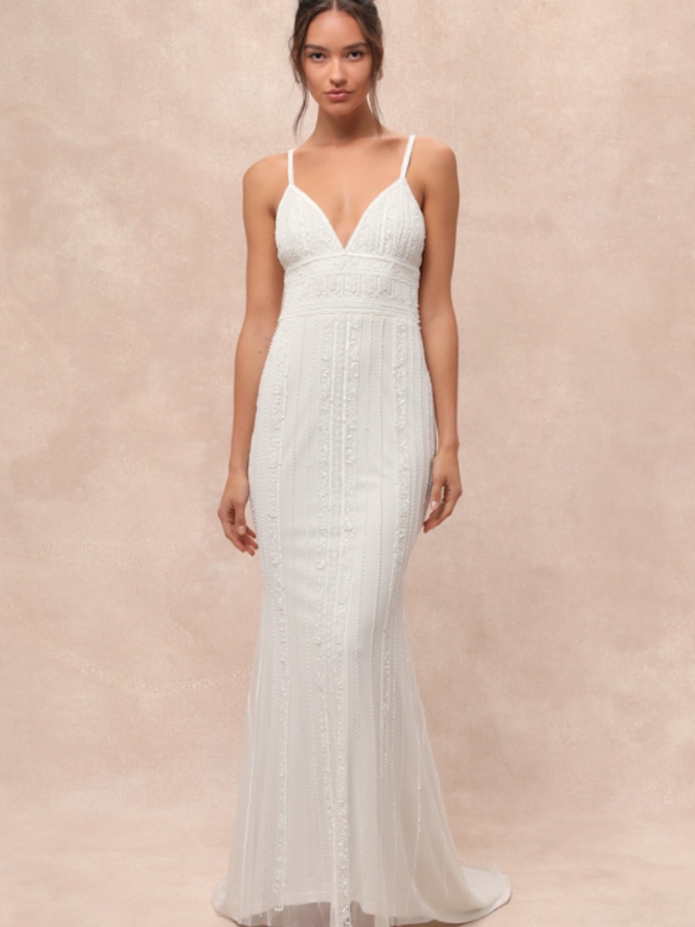 Lulus Stunning Vow White Beaded Sequin Maxi Dress - Size S